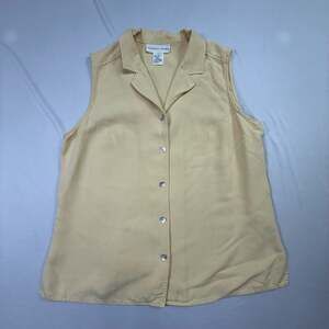 August Silk 100% Silk Sleeveless Button Down Blouse Yellow Size L
